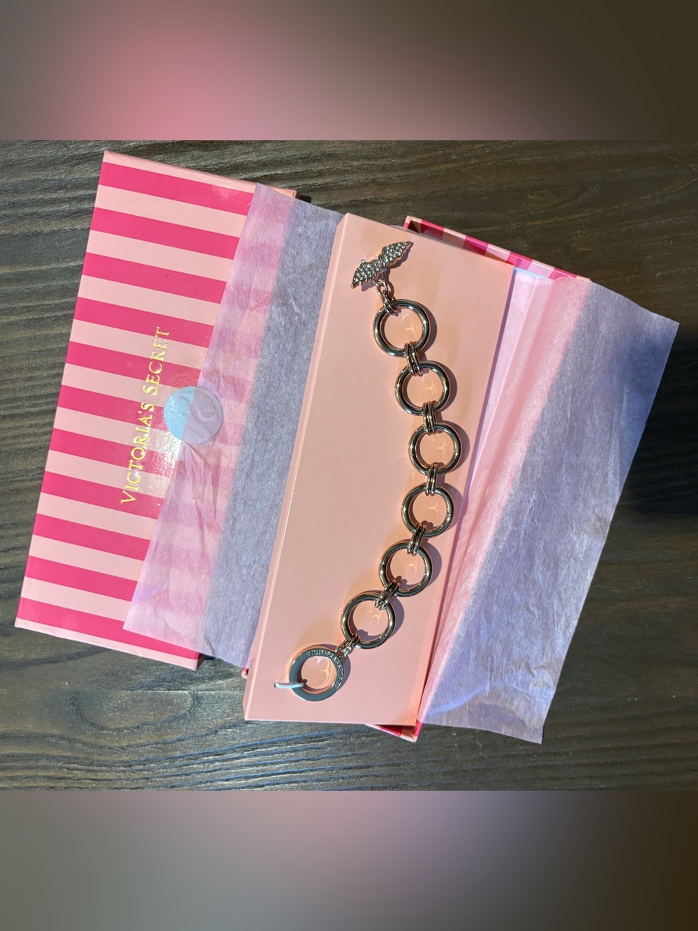 Victoria's Secret Circle Link Bracelet in Rose with Swarovski Crystals